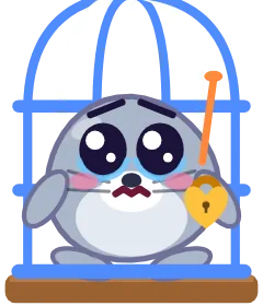 Pebble the seal pup in a cage