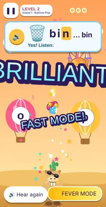 A correct answer with a Hooray! celebration